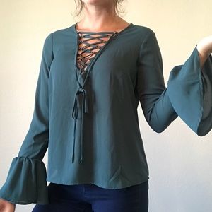 Forever 21 Teal Bell Sleeves Top